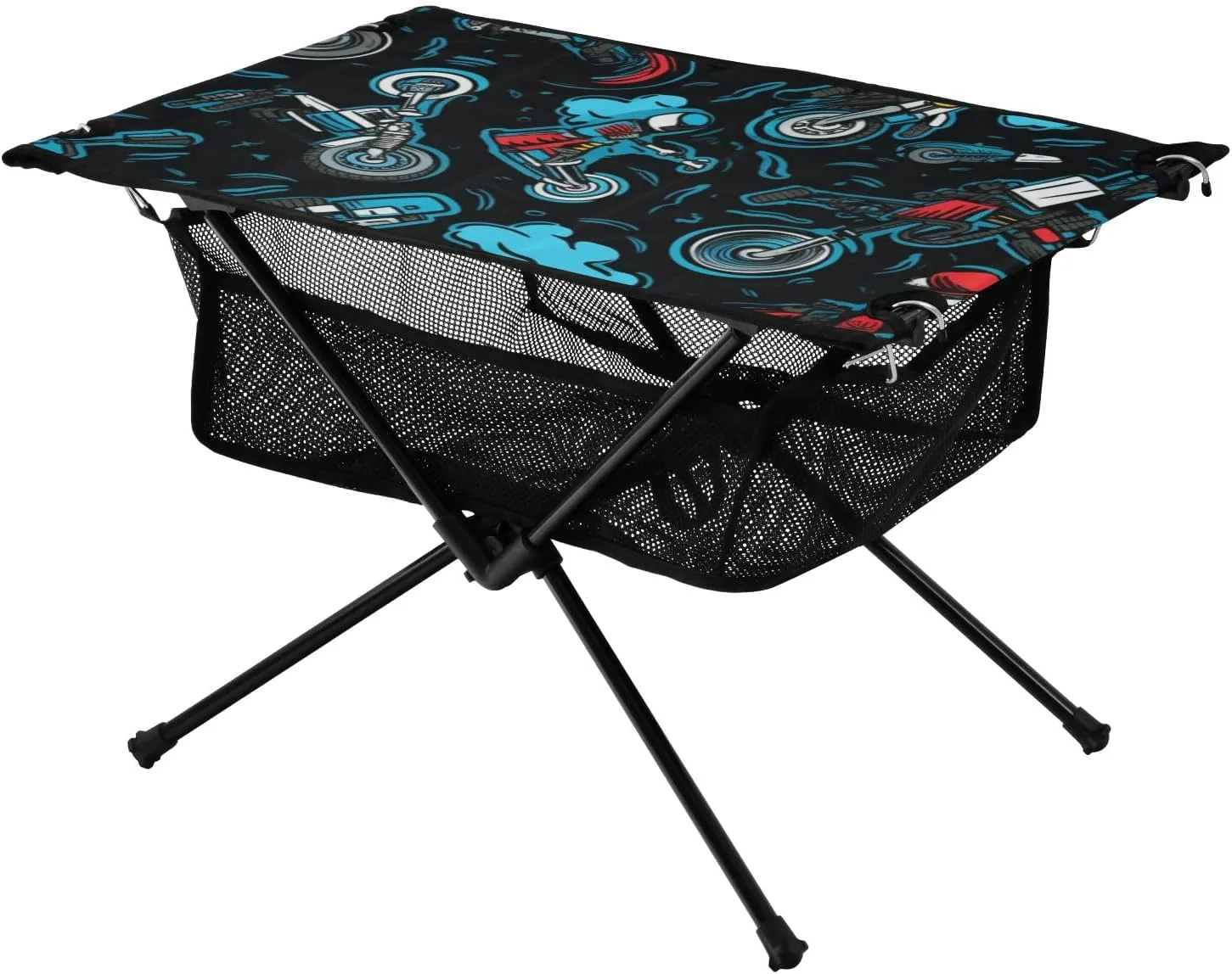 Cool Motorbike Camping Table, Portable Folding Small Picnic Table with Hanging Mesh Bag for BBQ, Beach, Hiking, Tailgating