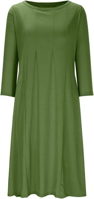Cotton Long Sleeve A Line Midi Dress for Women Pleated Design Casual Loose Fit Soft Comfortable Daily Wear