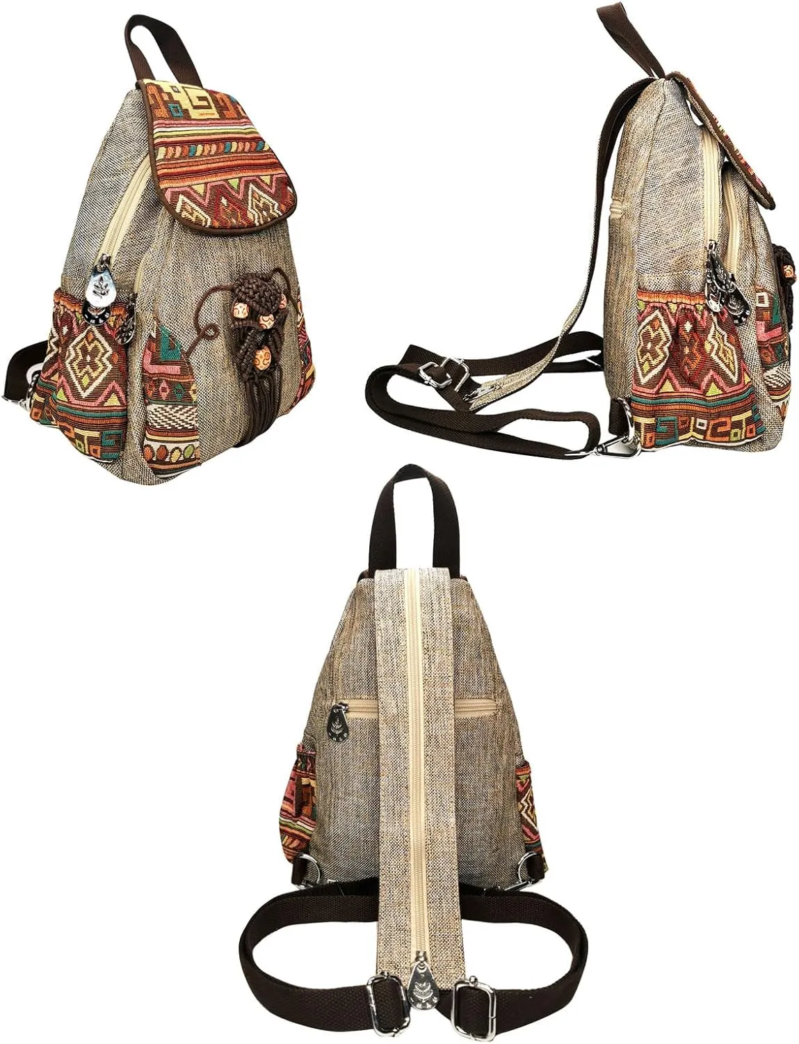 Cotton Small Backpack Purse Fashion Hand Knitting Mini Casual Chest Bag for Women(floral2)