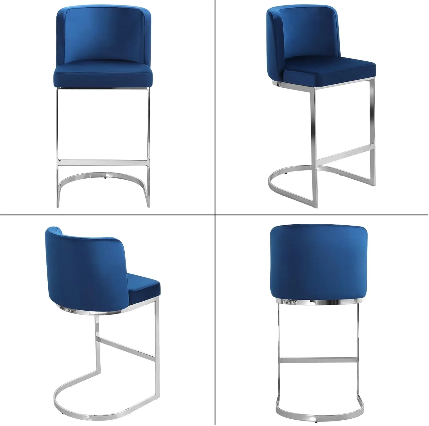 Counter Height 26" Bar Stools Modern Velvet Barstools with Back and C-Shaped Metal Frame, Upholstered Bar Chairs Counter Stool for Kitchen Island, Home Bar, Pub, Blue