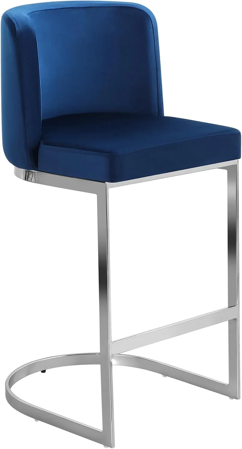 Counter Height 26" Bar Stools Modern Velvet Barstools with Back and C-Shaped Metal Frame, Upholstered Bar Chairs Counter Stool for Kitchen Island, Home Bar, Pub, Blue