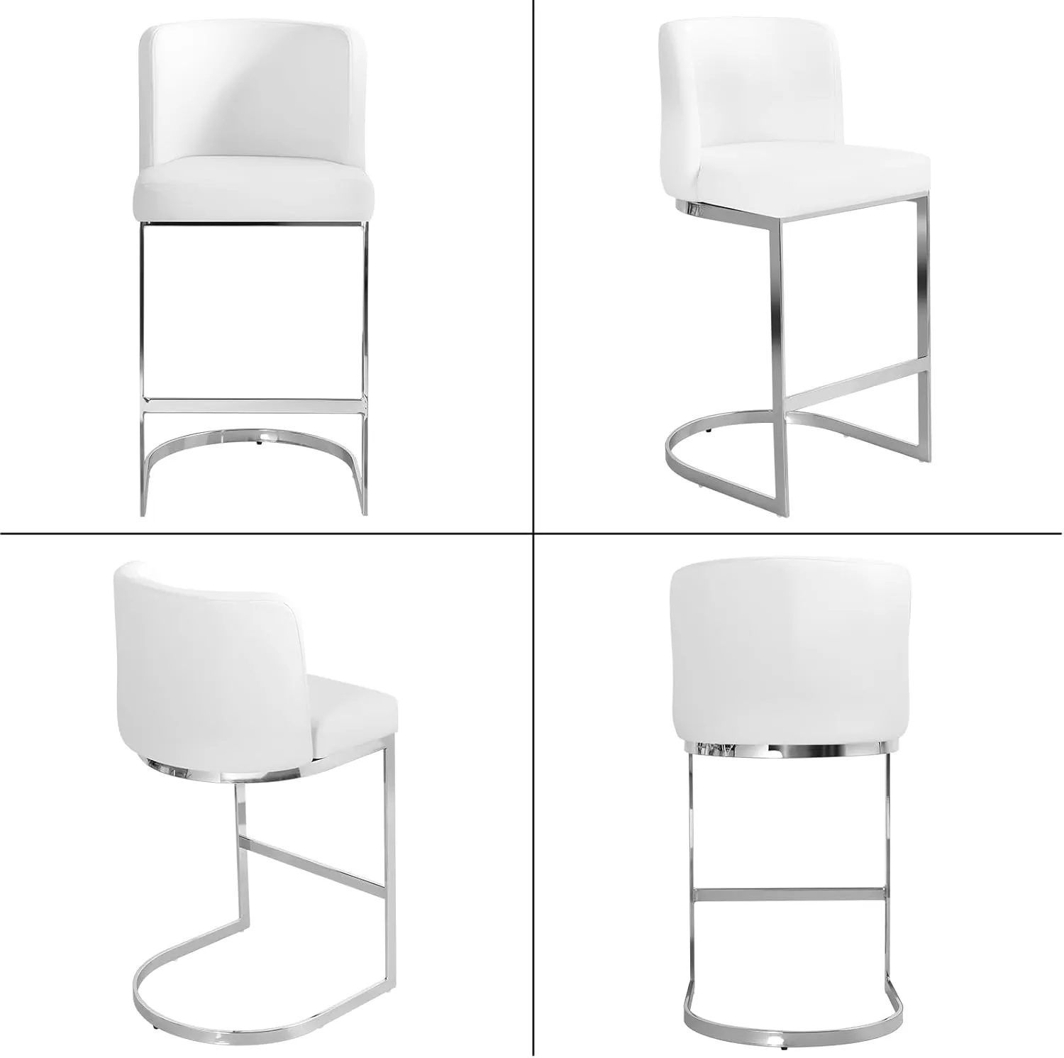 Counter Height Bar Stools Set of 3, Modern 26" Counter Stools with Back and C-Shaped Metal Frame, Upholstered Faux Leather Bar Chairs Island Stools for Kitchen Counter, Home Bar, Pub, White