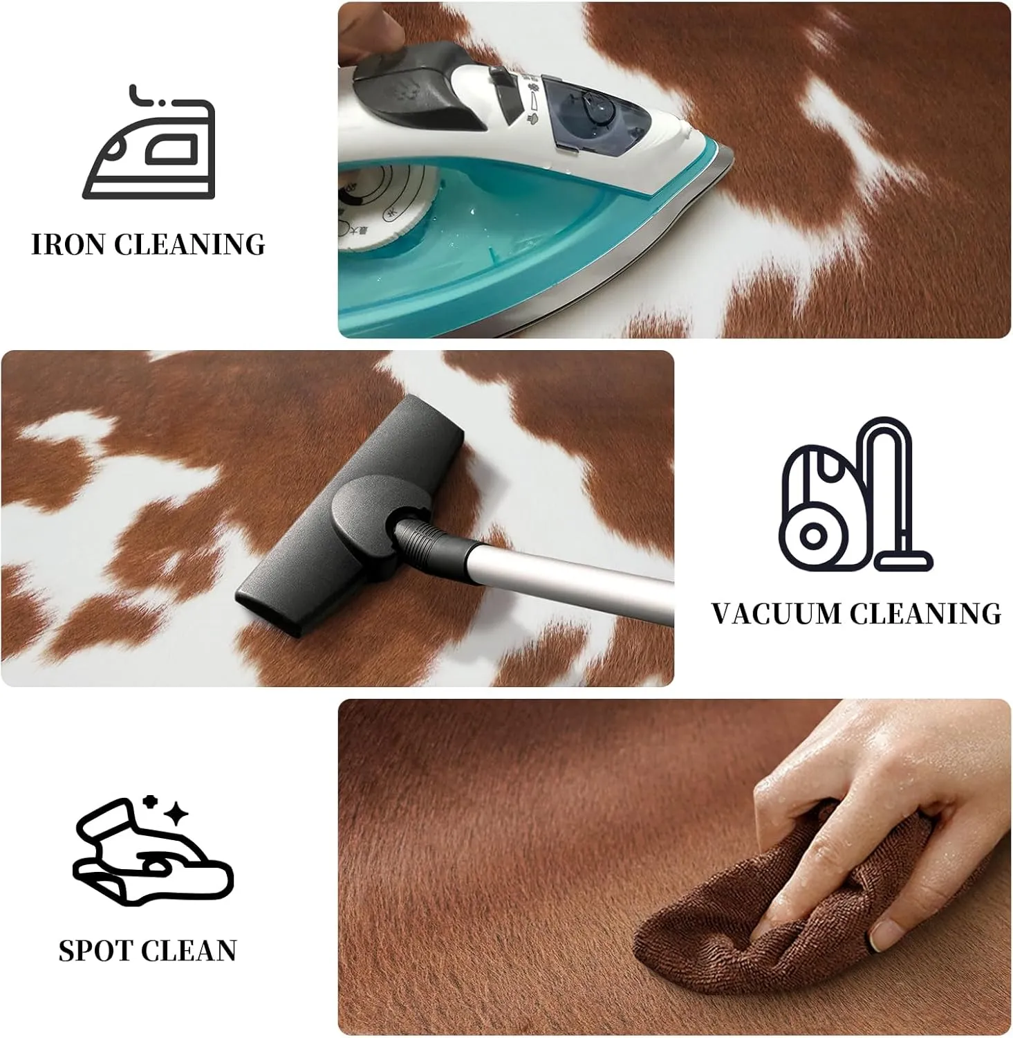 Cow Hide Rug Cow Print Rugs 5.2 x 6.2 Feet Faux Cowhide Carpet Area Small Animal Print Rug Western Home Decor for Living Room Bedroom Office (Brown&White)