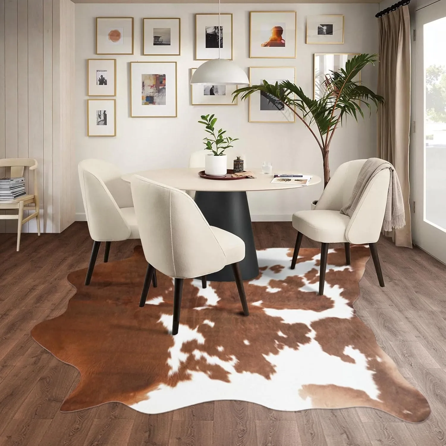 Cow Hide Rug Cow Print Rugs 5.2 x 6.2 Feet Faux Cowhide Carpet Area Small Animal Print Rug Western Home Decor for Living Room Bedroom Office (Brown&White)