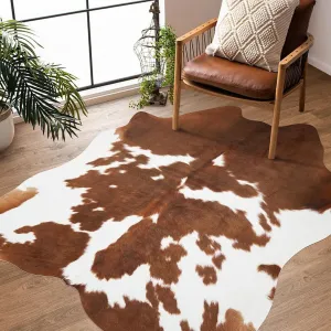 Cow Hide Rug Cow Print Rugs 5.2 x 6.2 Feet Faux Cowhide Carpet Area Small Animal Print Rug Western Home Decor for Living Room Bedroom Office (Brown&White)