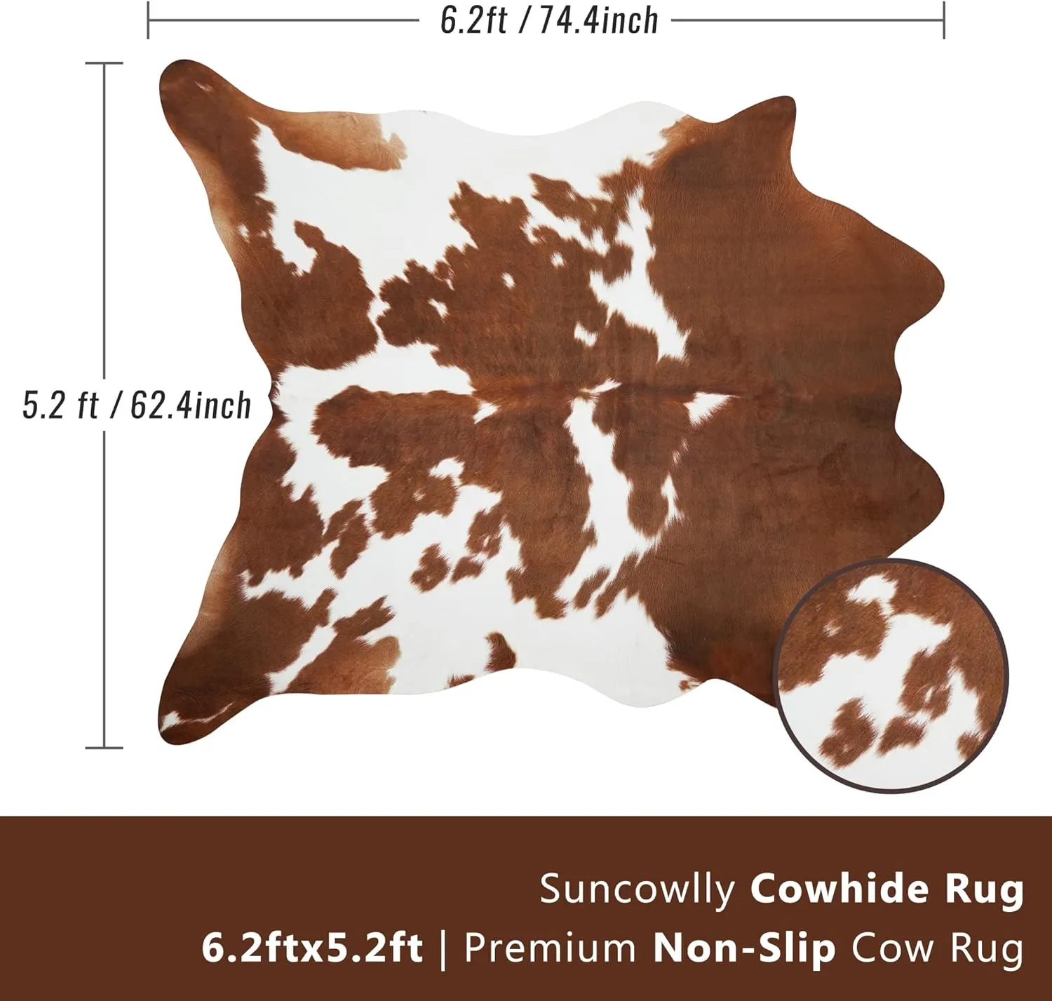 Cow Hide Rug Cow Print Rugs 5.2 x 6.2 Feet Faux Cowhide Carpet Area Small Animal Print Rug Western Home Decor for Living Room Bedroom Office (Brown&White)
