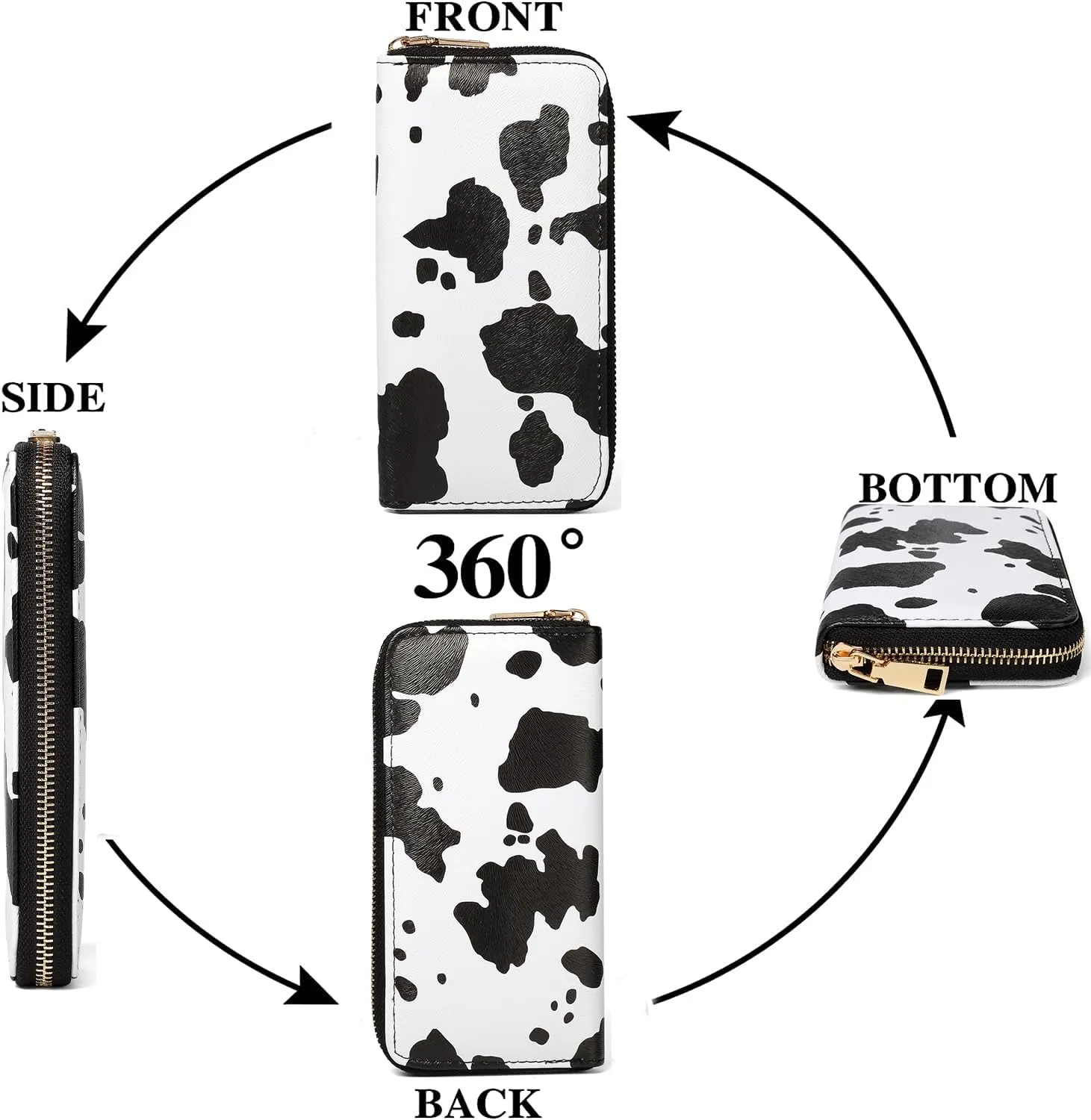 Cow Print Wallet Western Highland Cow Stuff Gifts for Women Cowhide Ladies Slim Purse Credit Card Holder (Black Cow)