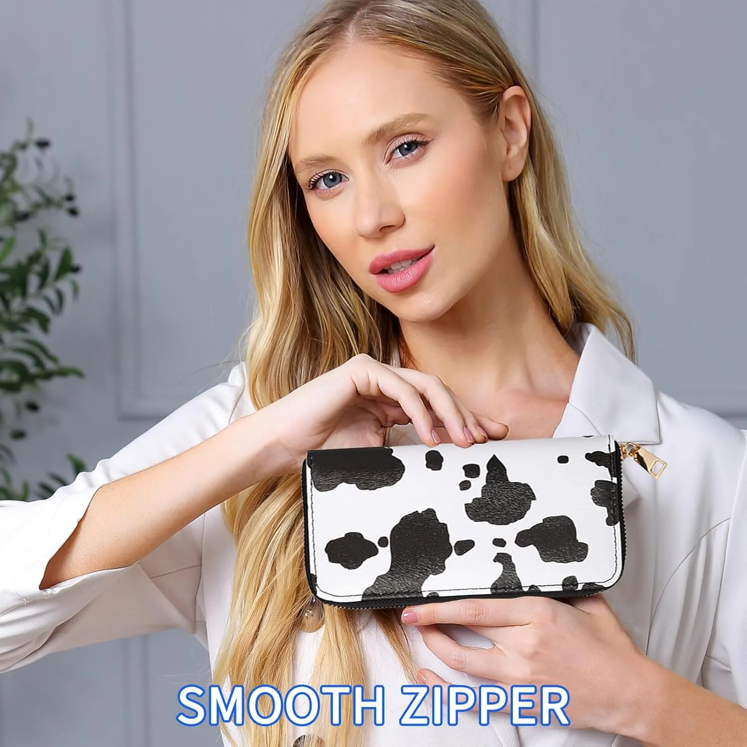 Cow Print Wallet Western Highland Cow Stuff Gifts for Women Cowhide Ladies Slim Purse Credit Card Holder (Black Cow)
