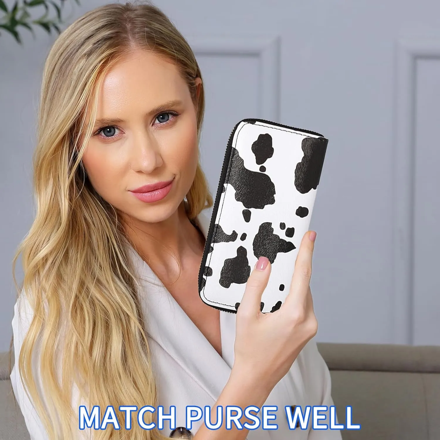Cow Print Wallet Western Highland Cow Stuff Gifts for Women Cowhide Ladies Slim Purse Credit Card Holder (Black Cow)
