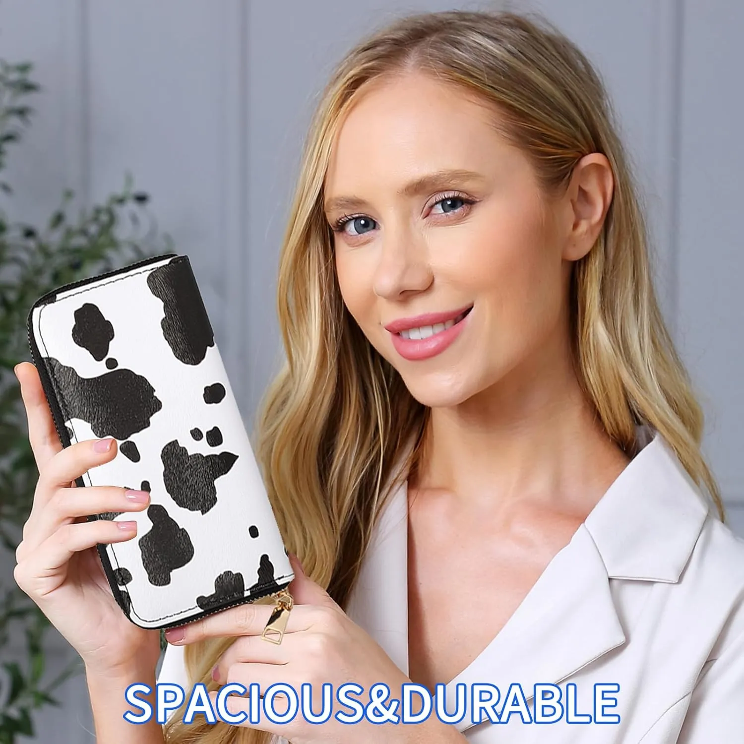 Cow Print Wallet Western Highland Cow Stuff Gifts for Women Cowhide Ladies Slim Purse Credit Card Holder (Black Cow)