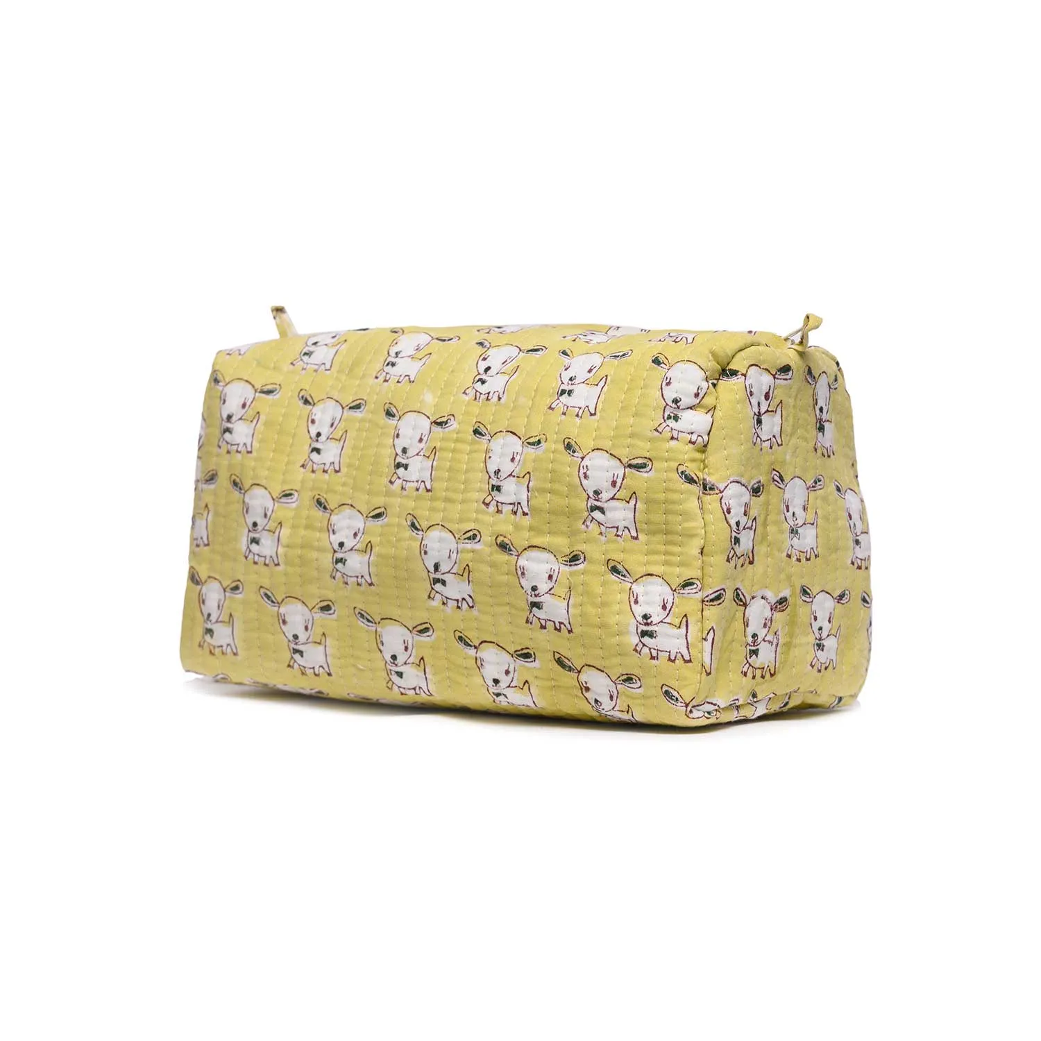 COW SHAPE BLOCK PRINTED QUILTED TOILETRY POUCH