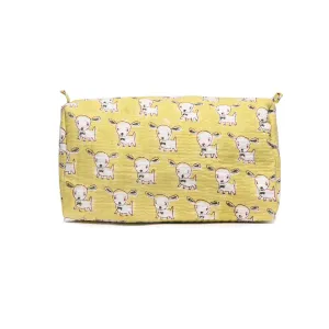 COW SHAPE BLOCK PRINTED QUILTED TOILETRY POUCH