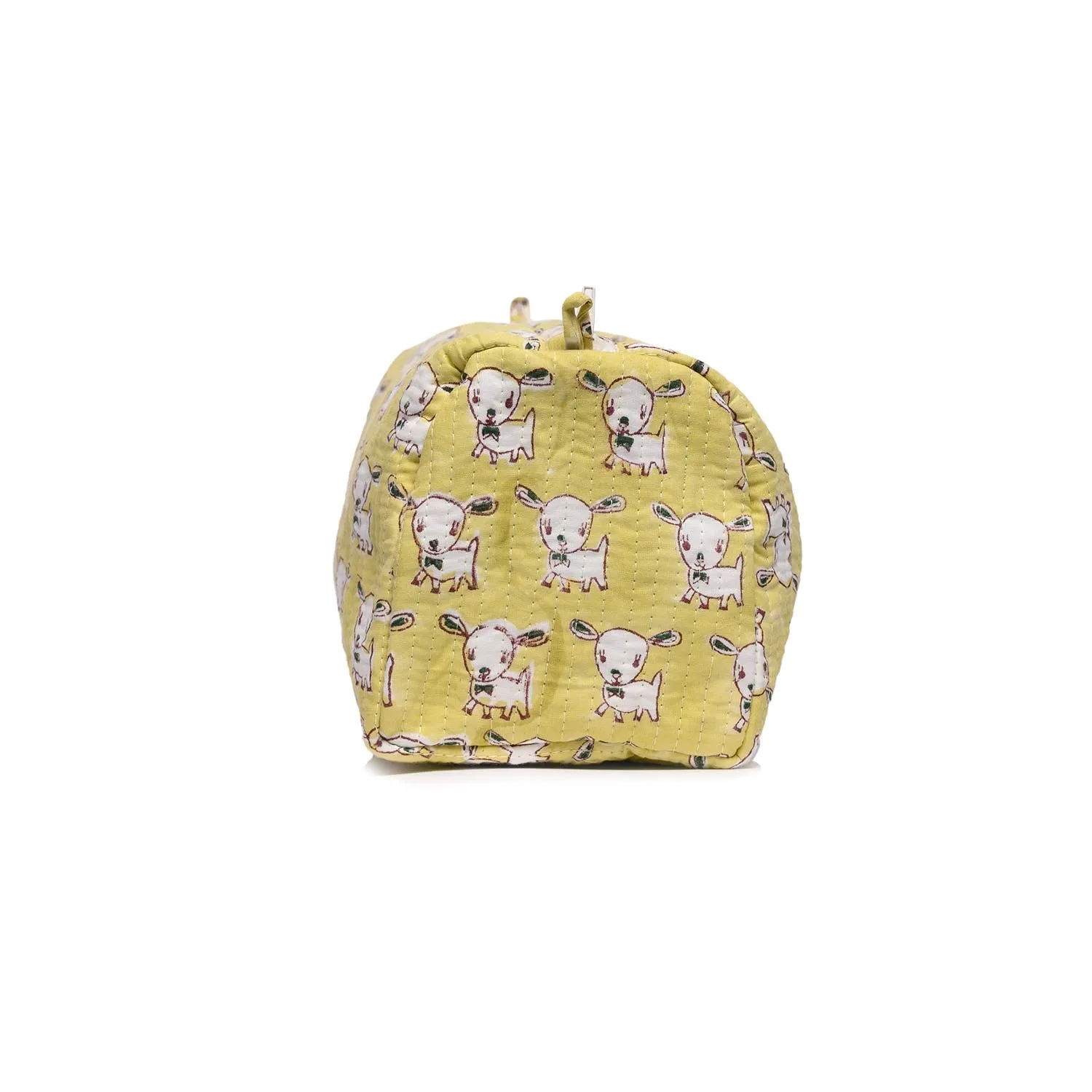 COW SHAPE BLOCK PRINTED QUILTED TOILETRY POUCH