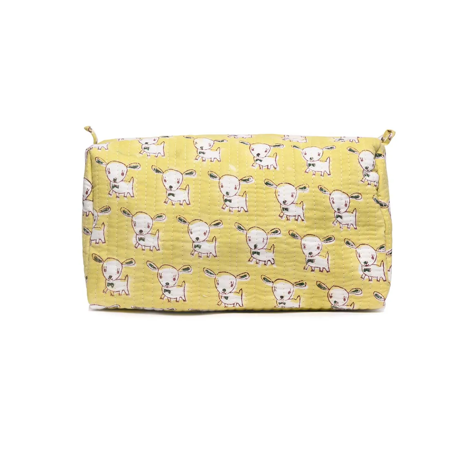 COW SHAPE BLOCK PRINTED QUILTED TOILETRY POUCH