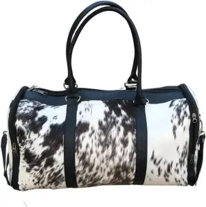 Cowhide Duffel Bag for Men and Women,Weekend for Travel Enthusiasts Unique Wanderlust"" (black and white), sh0999