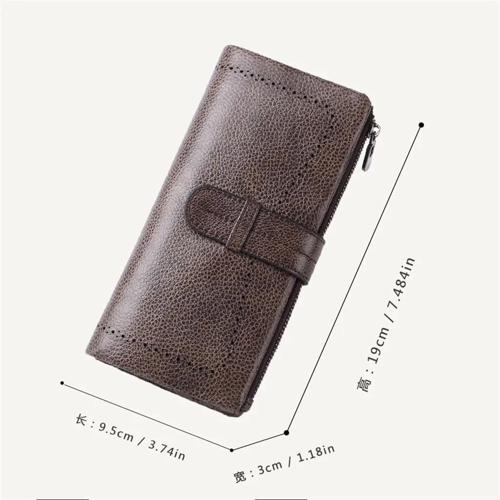 Cowhide Purse Women's Long Zipper Leather Wallet Wallet Large Capacity Clutch Bag(Black)