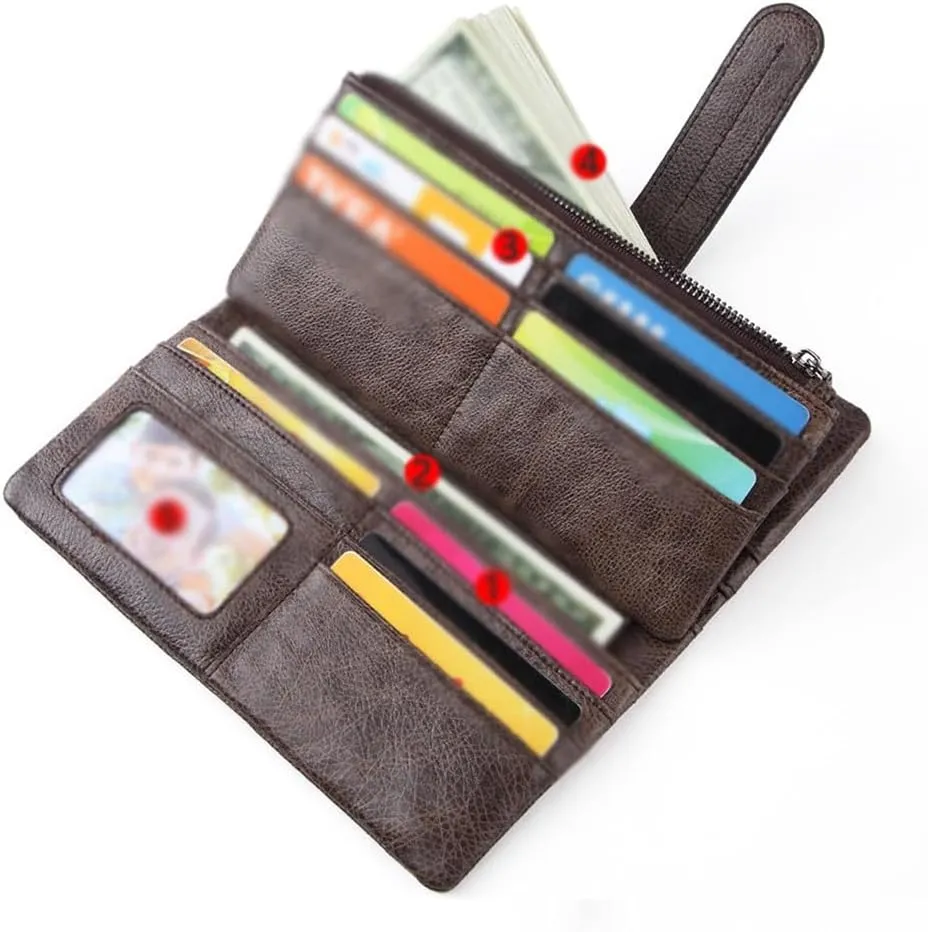 Cowhide Purse Women's Long Zipper Leather Wallet Wallet Large Capacity Clutch Bag(Black)
