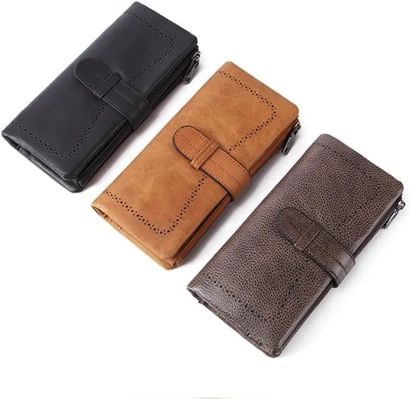 Cowhide Purse Women's Long Zipper Leather Wallet Wallet Large Capacity Clutch Bag(Black)