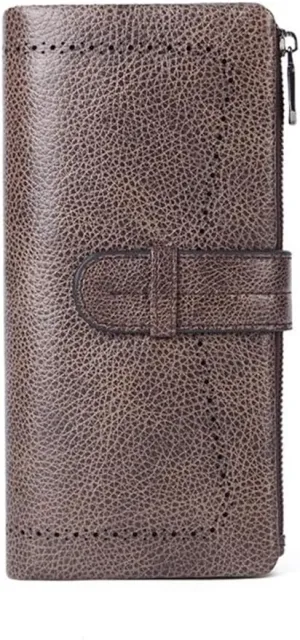 Cowhide Purse Women's Long Zipper Leather Wallet Wallet Large Capacity Clutch Bag(Black)