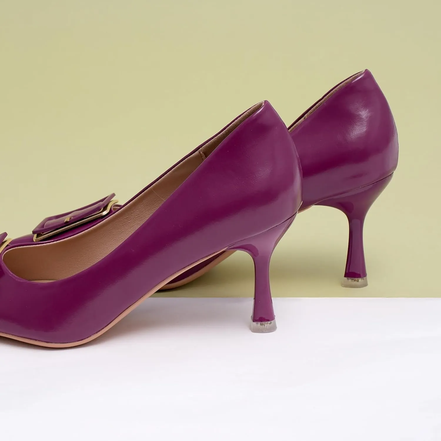 C.Paravano Women's Square Buckle Stiletto Pumps - Pointed Toe High Heels for Office Wear, Evening Parties, Weddings & Business Events