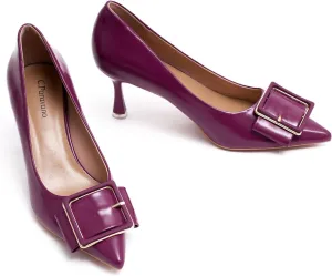 C.Paravano Women's Square Buckle Stiletto Pumps - Pointed Toe High Heels for Office Wear, Evening Parties, Weddings & Business Events