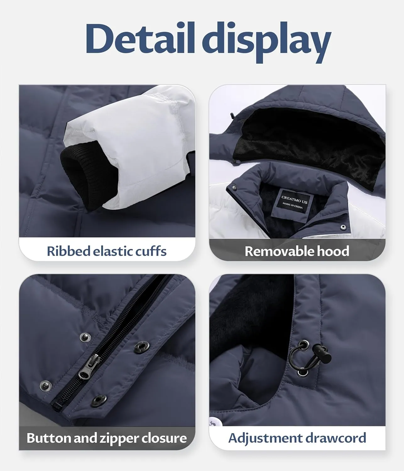 CREATMO US Men's Puffer Jacket Waterproof Winter Parka jacket Warm Thicken Ski Coat