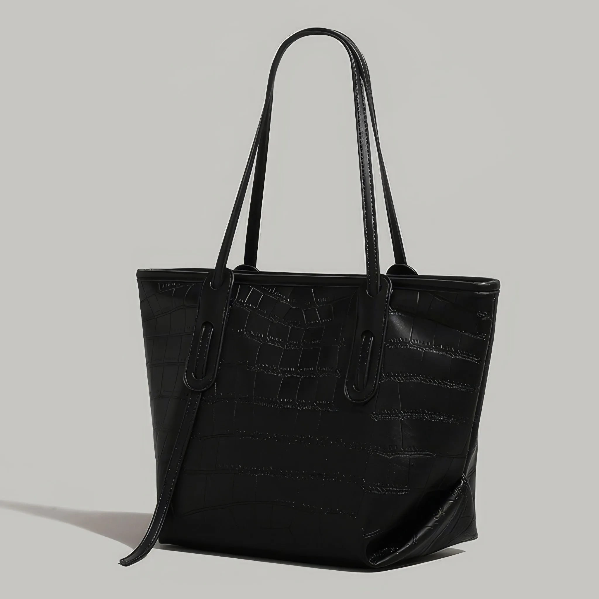 Croc-Embossed Faux Leather Structured Tote