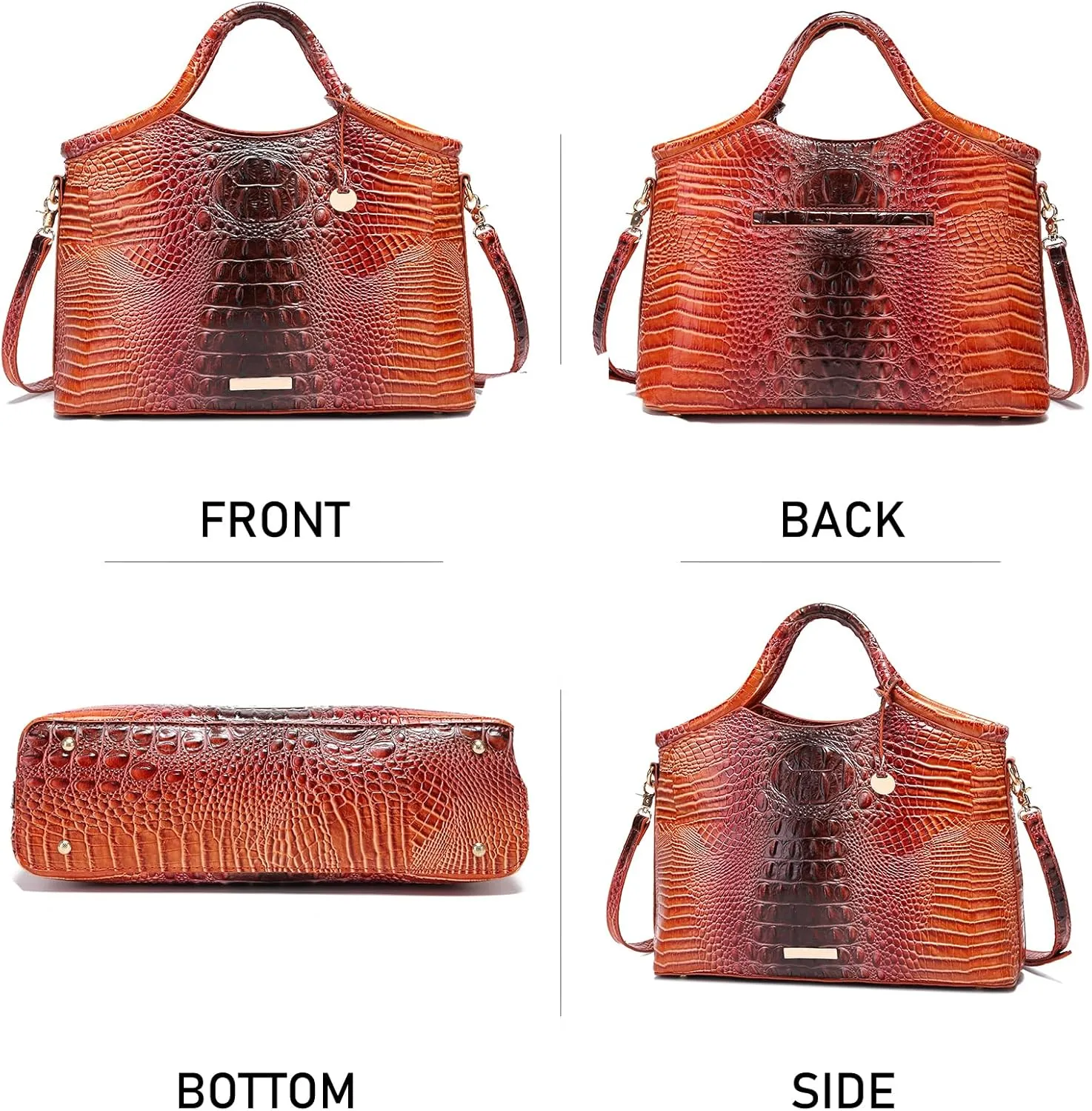 Crocodile Pattern Gradient Top Handle Satchel Large Capacity Tote Bag Casual Versatile Commuter Bag Leather
