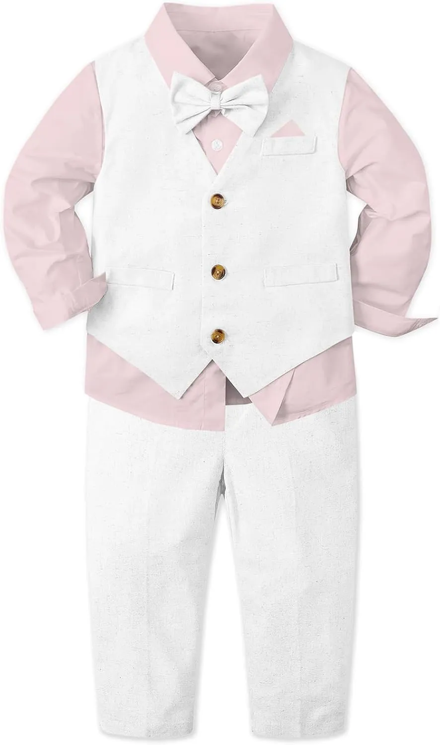 Cromoncent Boy Cotton and Linen Gentleman Suit, Shirt   Pants   Vest, 3 Months - 9 Years