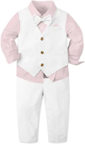 Cromoncent Boy Cotton and Linen Gentleman Suit, Shirt   Pants   Vest, 3 Months - 9 Years