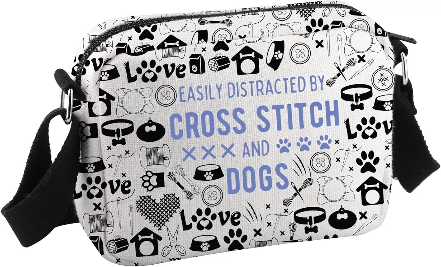 Cross Stitch & Dogs Lover Gift Cross Stitch Project Bag Easily Distracted By Cross Stitch & Dogs Crossbody Bag