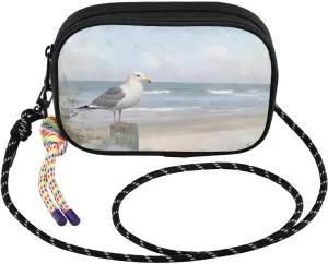 Crossbody Bags for Women Seagull Beach Landscape Cell Phone Purses Women's Shoulder Handbag Wallet Purse with Rope Pendant