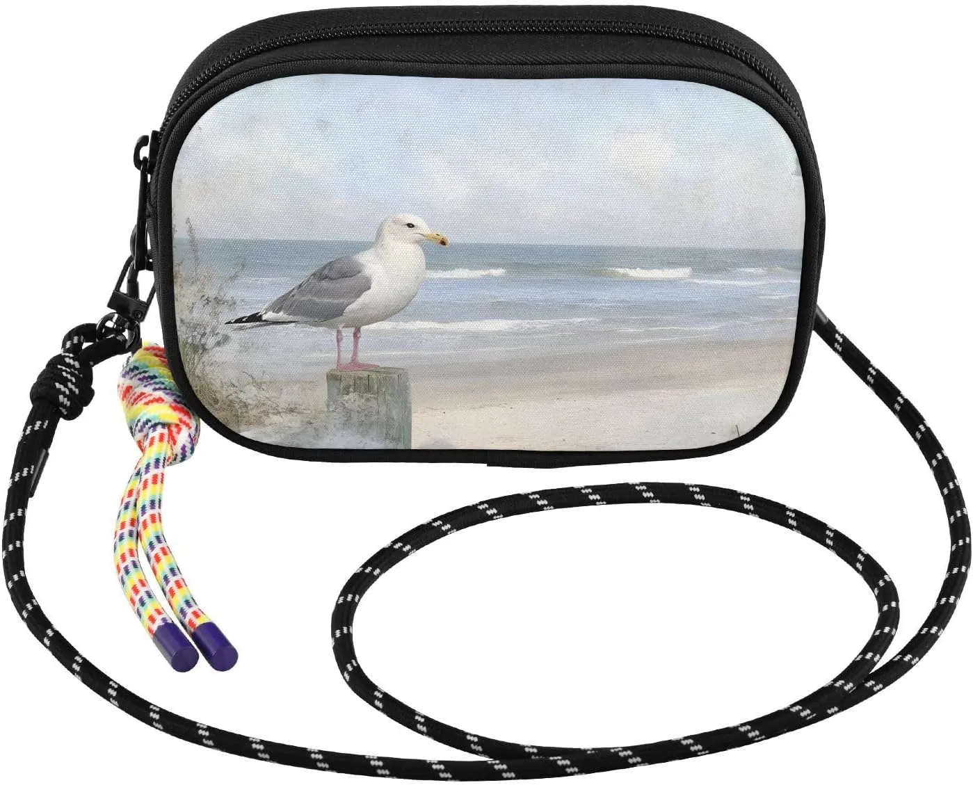 Crossbody Bags for Women Seagull Beach Landscape Cell Phone Purses Women's Shoulder Handbag Wallet Purse with Rope Pendant