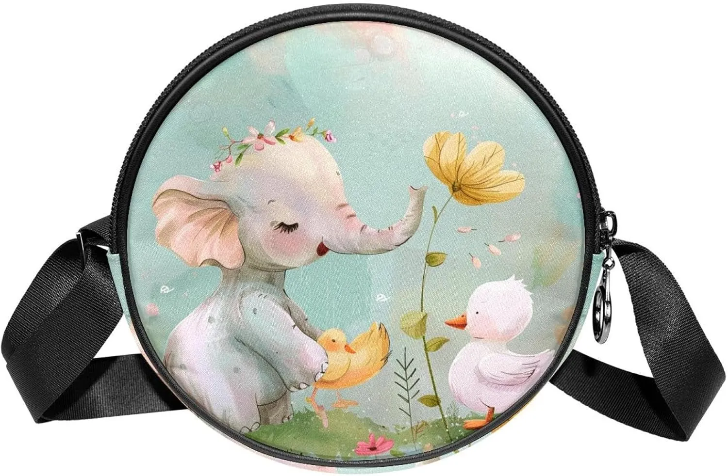Crossbody Bags for Women,Crossbody Bag Men,Small Sling Bag,Flower Bush Rabbit and Elephant,Crossbody Purse