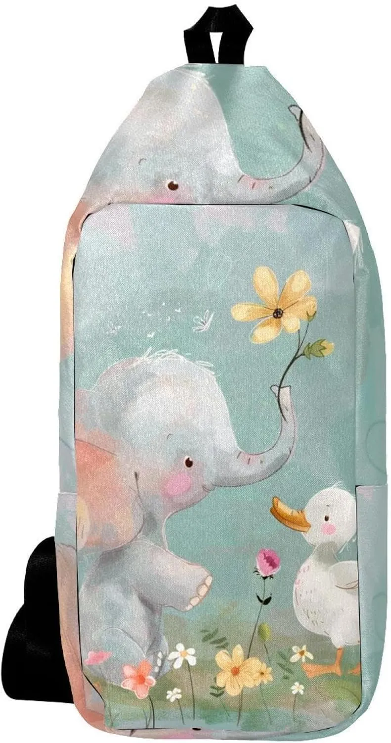 Crossbody Bags for Women,Crossbody Bag Men,Small Sling Bag,Flower Bush Rabbit and Elephant,Crossbody Purse