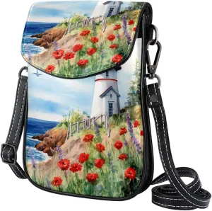 Crossbody Bags for Women,Crossbody Bag Men,Small Sling Bag,Flower Bush Summer Lighthouse,Crossbody Purse