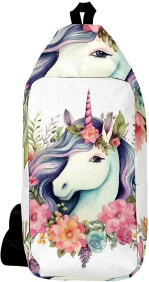 Crossbody Bags for Women,Crossbody Bag Men,Small Sling Bag,Unicorn Floral Bushes,Crossbody Purse