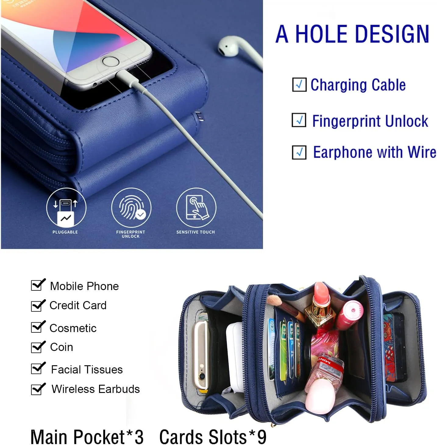 Crossbody Cellphone Purse Women Touch Screen Bag RFID Blocking Wallet Handbag Shoulder Strap