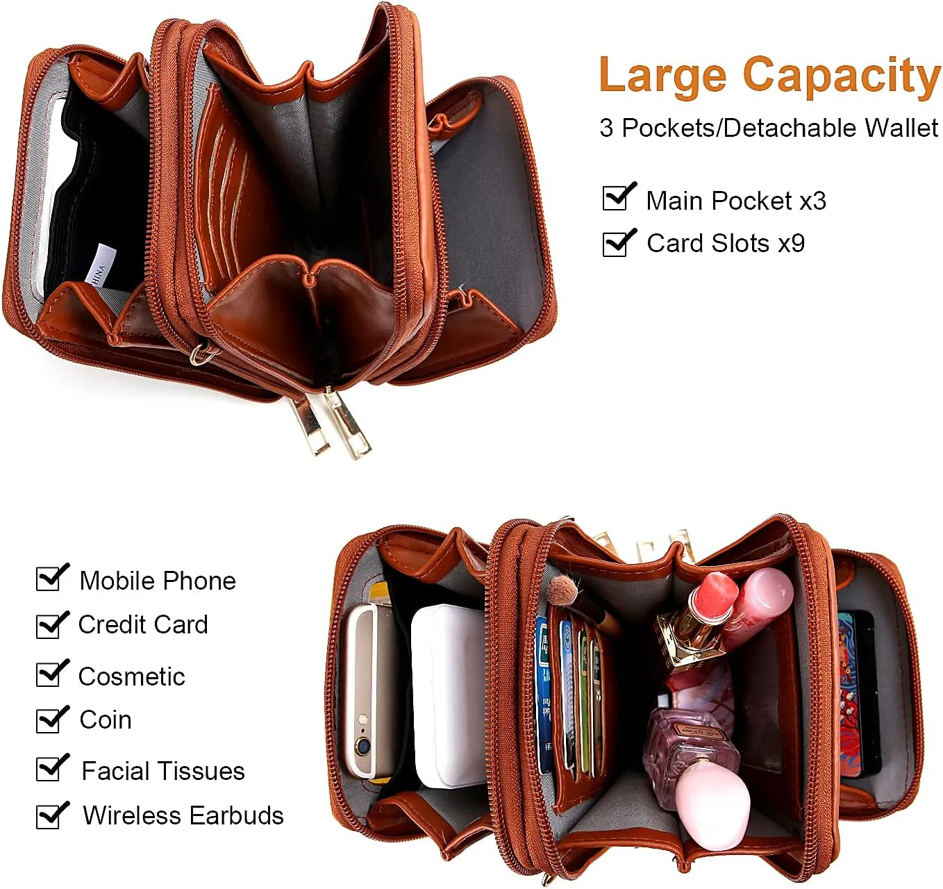 Crossbody Cellphone Purse Women Touch Screen Bag RFID Blocking Wallet Handbag Shoulder Strap
