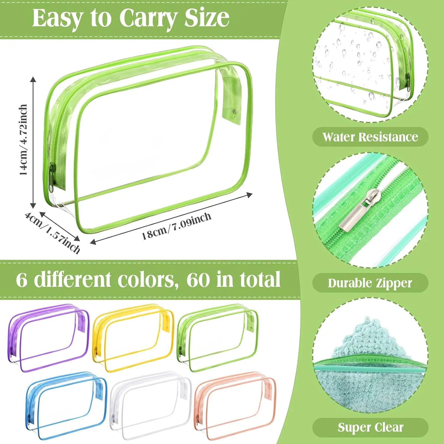 Cunno 60 Pcs Clear Toiletry Bag TSA Approved Cosmetic Bag Bulk Makeup Bag Travel Carry Airport Airline Compliant Bag for Women Men Summer Vacation Salon Mother Gift(Multicolor)
