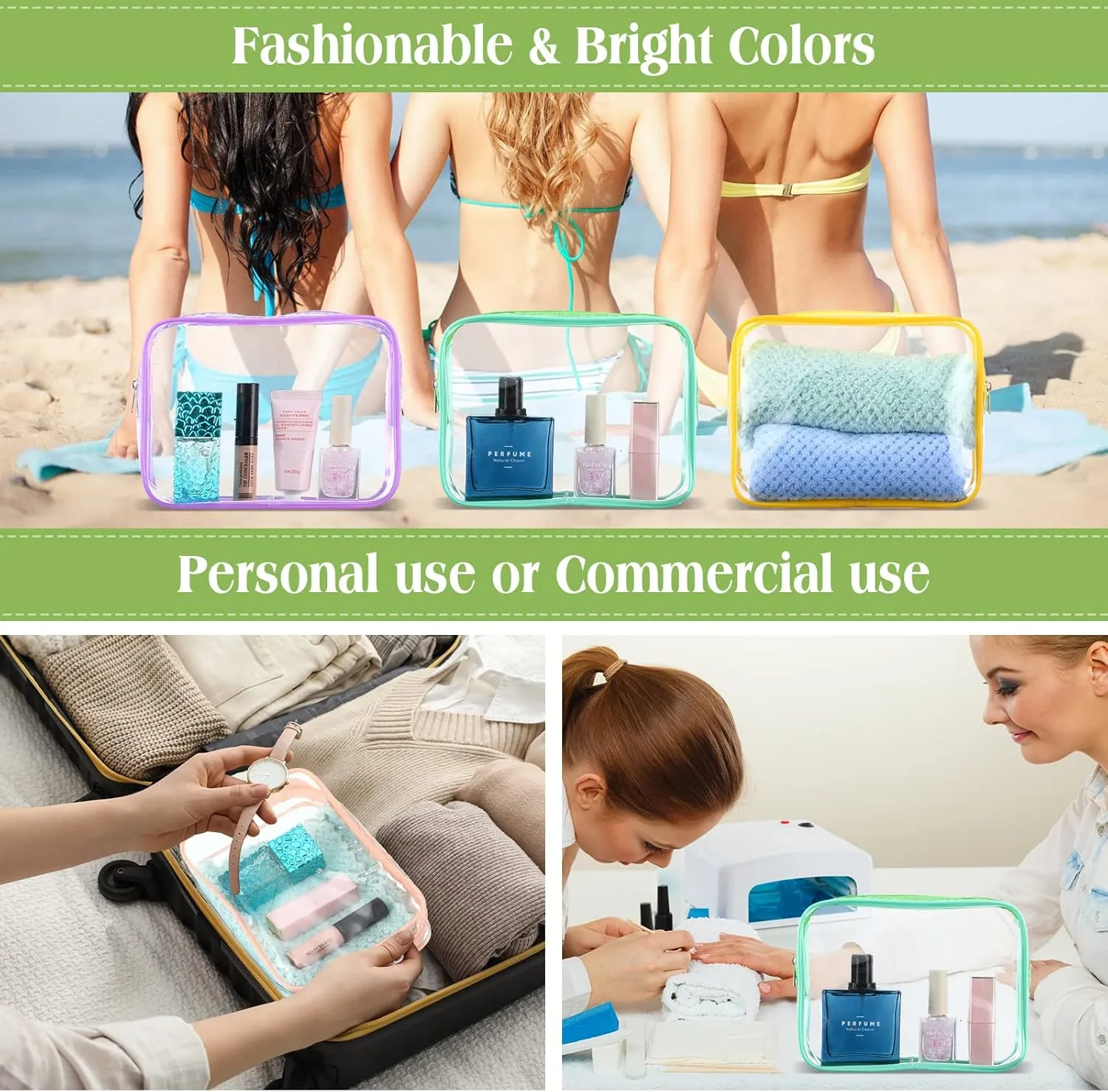 Cunno 60 Pcs Clear Toiletry Bag TSA Approved Cosmetic Bag Bulk Makeup Bag Travel Carry Airport Airline Compliant Bag for Women Men Summer Vacation Salon Mother Gift(Multicolor)