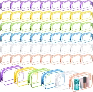 Cunno 60 Pcs Clear Toiletry Bag TSA Approved Cosmetic Bag Bulk Makeup Bag Travel Carry Airport Airline Compliant Bag for Women Men Summer Vacation Salon Mother Gift(Multicolor)
