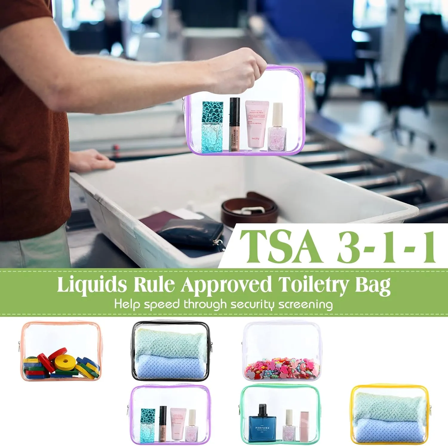 Cunno 60 Pcs Clear Toiletry Bag TSA Approved Cosmetic Bag Bulk Makeup Bag Travel Carry Airport Airline Compliant Bag for Women Men Summer Vacation Salon Mother Gift(Multicolor)