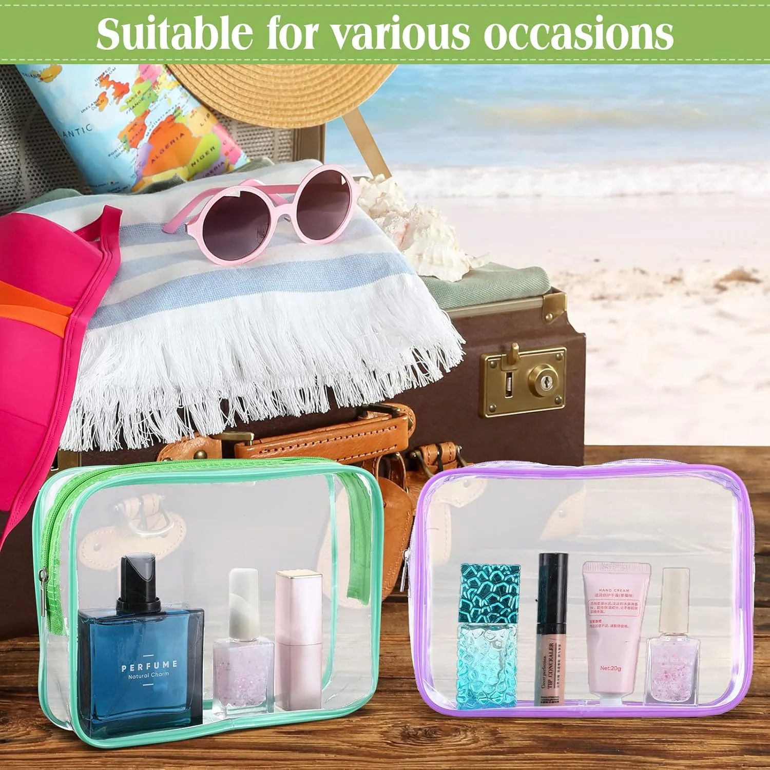 Cunno 60 Pcs Clear Toiletry Bag TSA Approved Cosmetic Bag Bulk Makeup Bag Travel Carry Airport Airline Compliant Bag for Women Men Summer Vacation Salon Mother Gift(Multicolor)