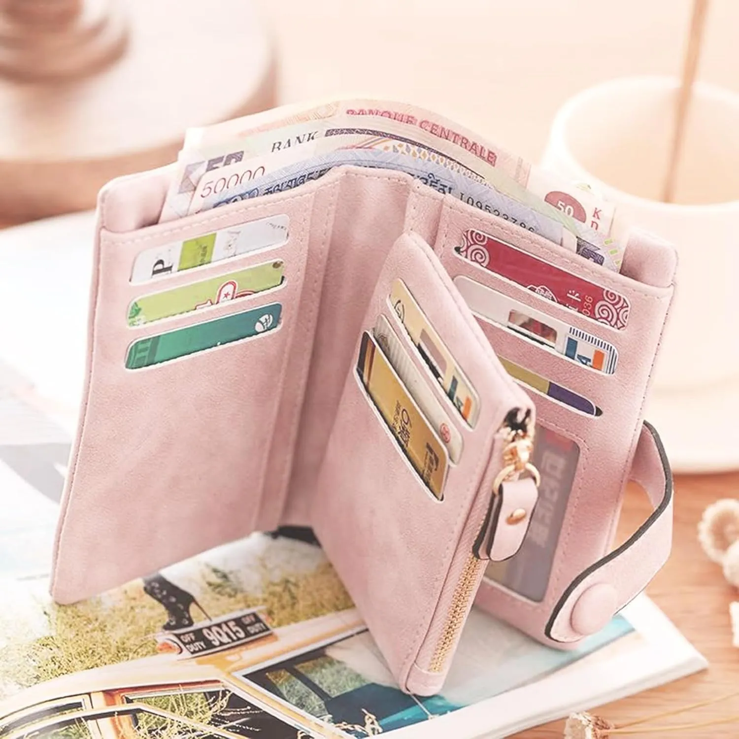 Custom Wallet w/Name & Colorful Birth Flower Personalized Gifts for Women Teen Girls, Customized Floral Name Ladies Wallet Cute Small Wristlet Purse Leather Card Holder, Blue