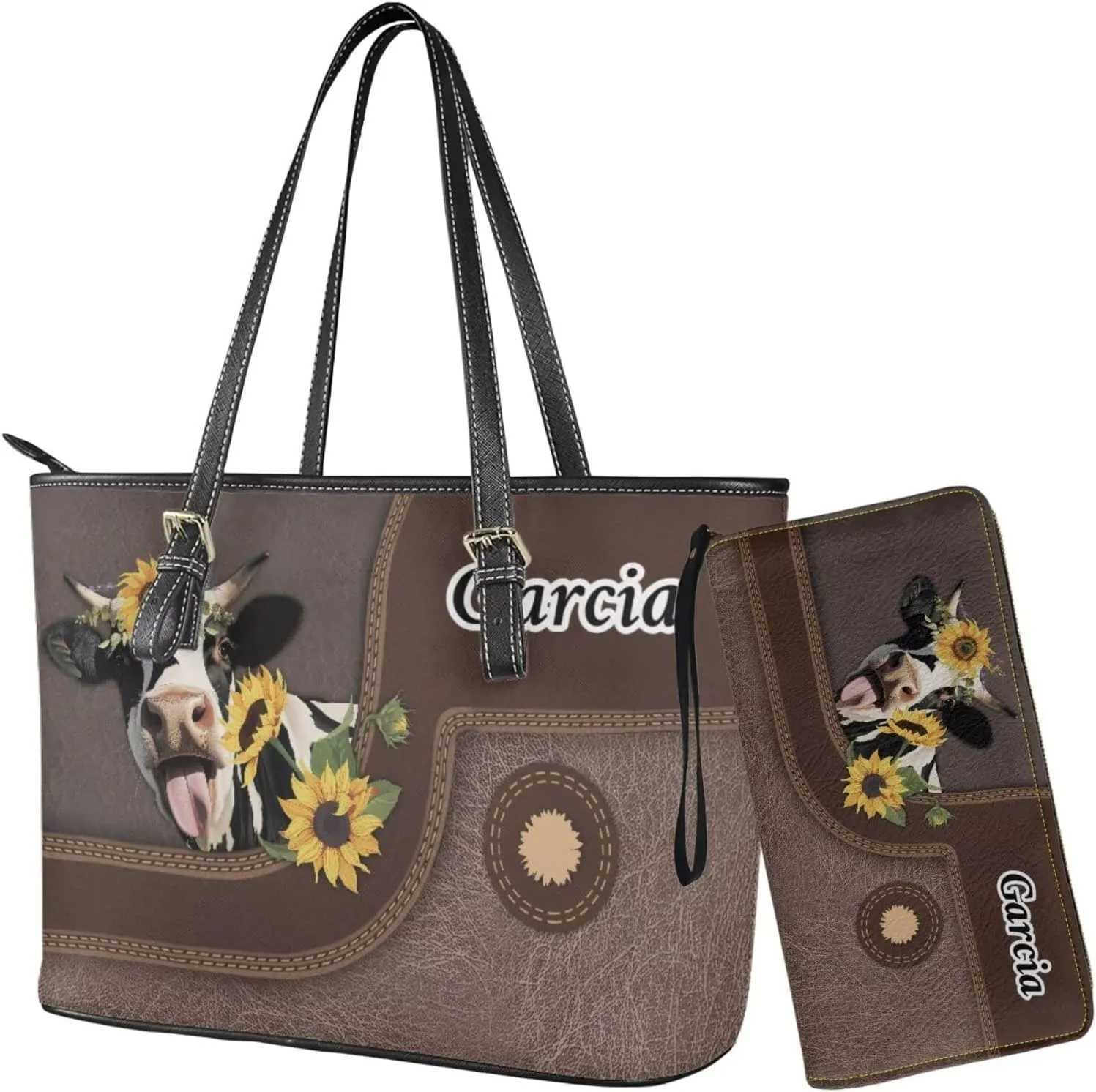 Customized Women Handbags Wallet Sets Leather Shoulder Bags Top Handle Satchel Tote Bag with Matching Wallet