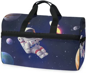 Cute Astronaut Travel Duffel Bag Luggage Sports Gym Bags With Shoes Compartment Large Capacity Lightweight Duffle Bag For Men Women
