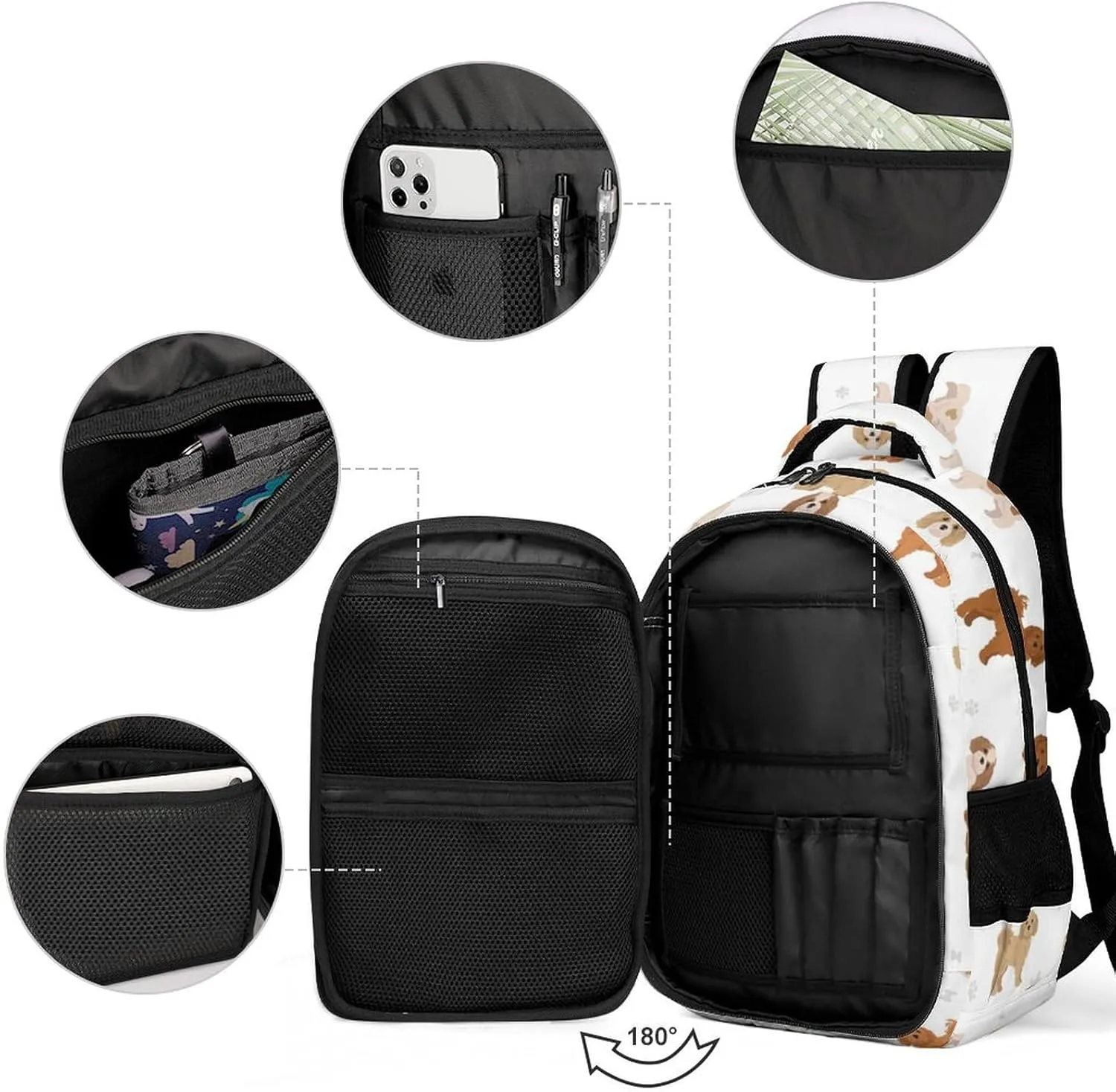 Cute Cavachon Pattern Large Travel Backpack Cartoon Dogs Bags Daypack Laptop Work Computer Hiking Back Packs with Multiple Pockets