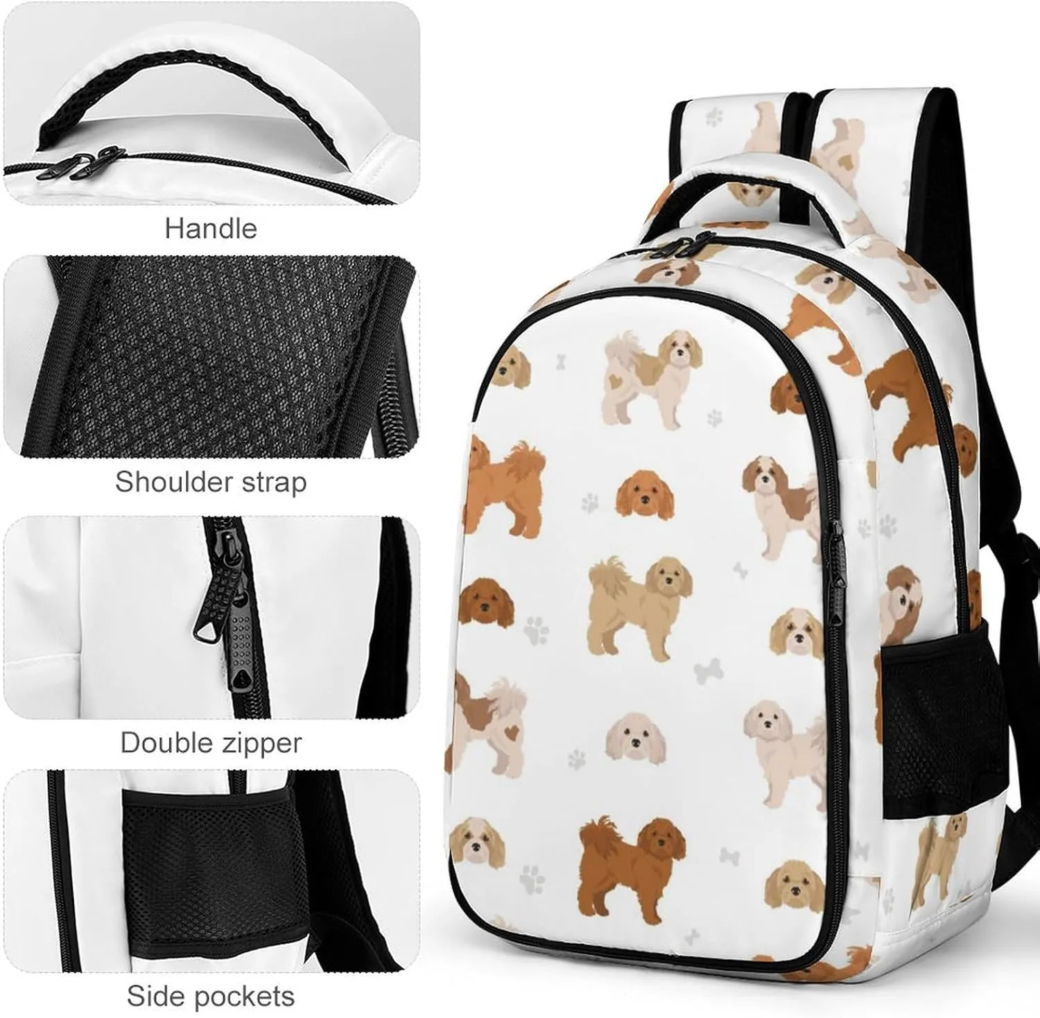 Cute Cavachon Pattern Large Travel Backpack Cartoon Dogs Bags Daypack Laptop Work Computer Hiking Back Packs with Multiple Pockets