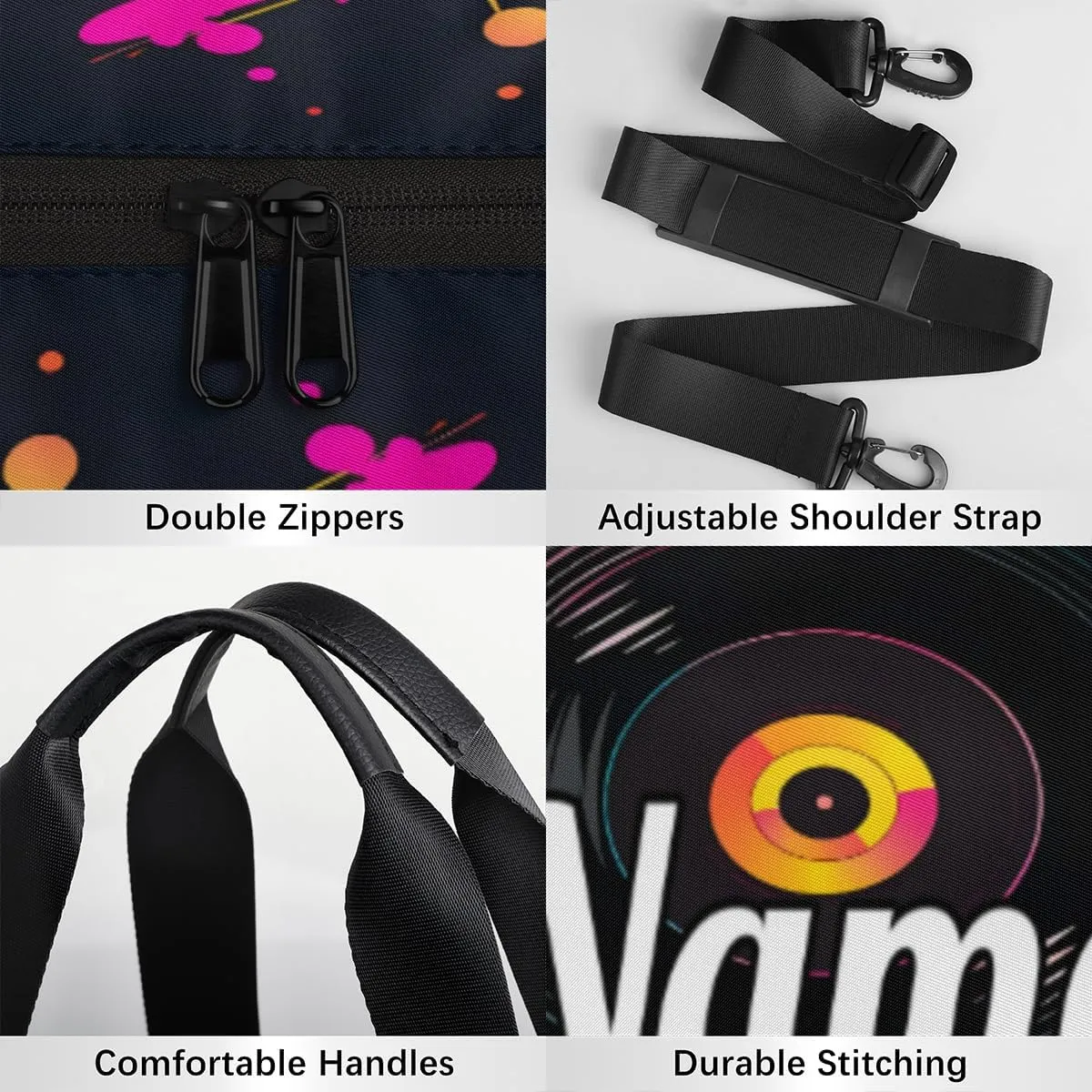 Cute Dance Bag Sport Duffel Gymnastics Sport Bags Custom Ballet Bag Overnight Weekender Bag Waterproof Pattern, Concert Music Album Printed